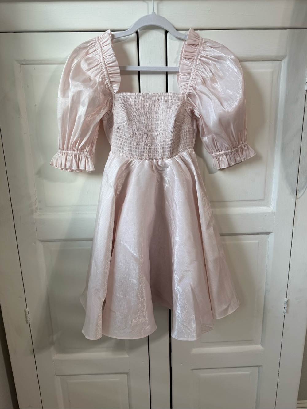 Selkie The Maria Mini Dress Peach/Baby Pink Puff Sleeve Princess Size Small NWT